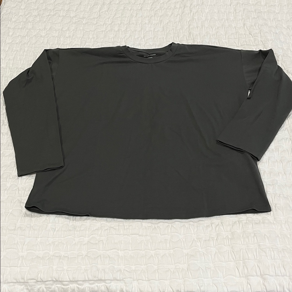 Eileen Fisher Grove Organic Cotton Stretch Jersey High Crew Neck Box Top XS NWT